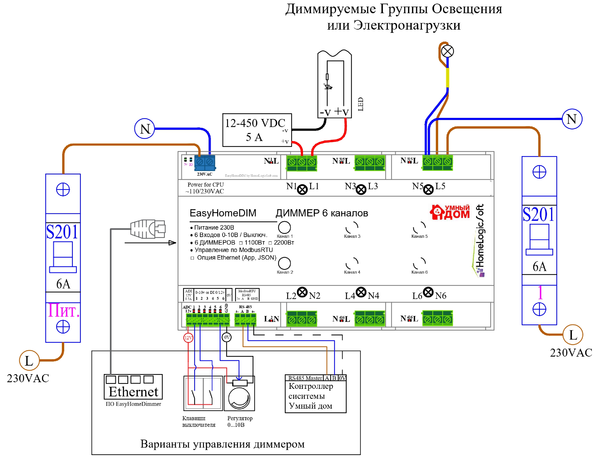 Схема подключения EasyHomeDimmer и EasyHomeDimmer-10